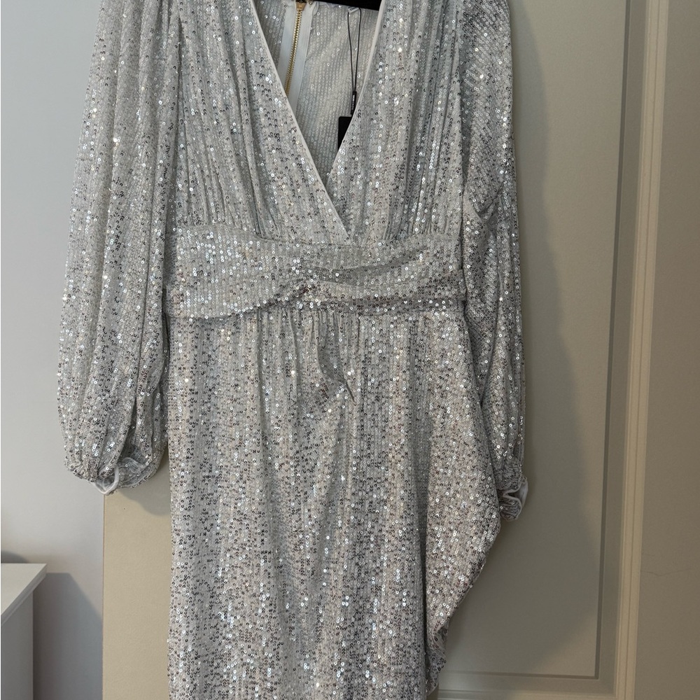 Fashion Nova Silver Long Sleeve Dress